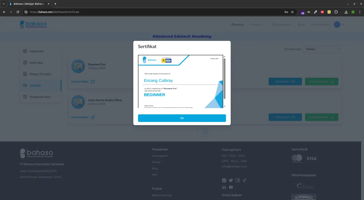 Sertifikat Online Bahaso